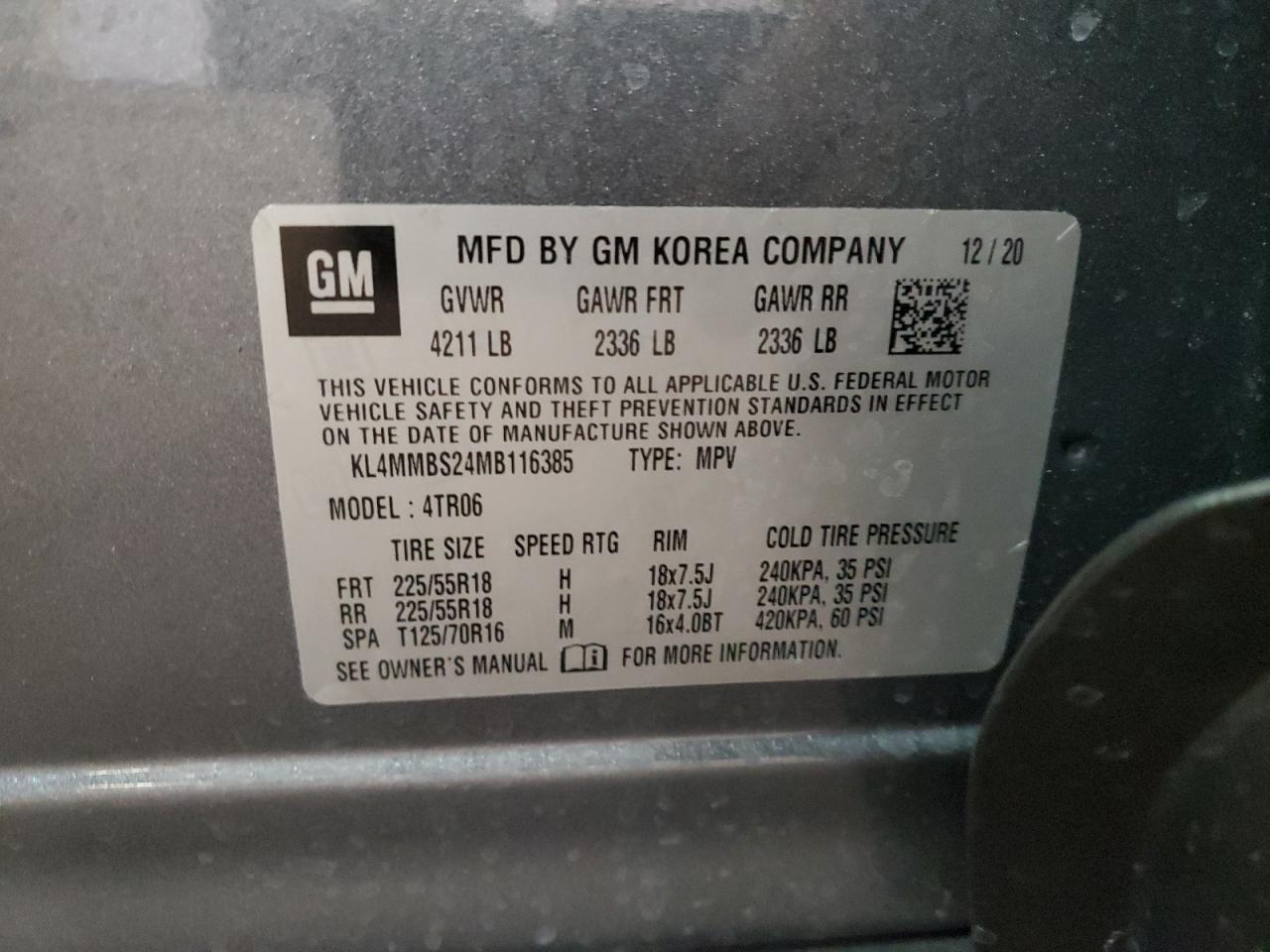 2021 Buick Encore Gx Preferred VIN: KL4MMBS24MB116385 Lot: 85839685