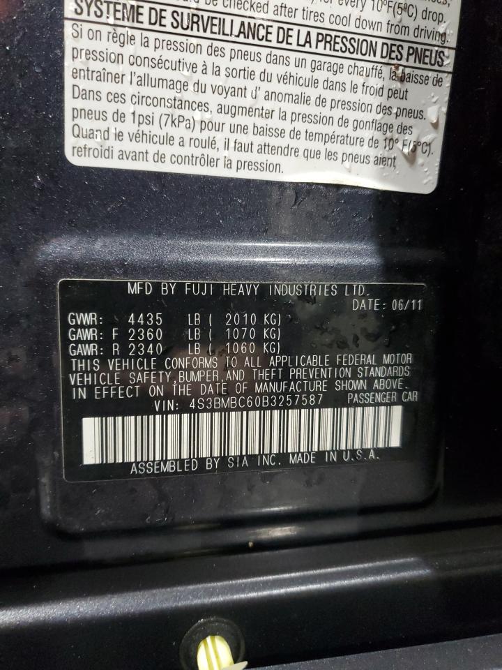 2011 Subaru Legacy 2.5I Premium VIN: 4S3BMBC60B3257587 Lot: 85261605