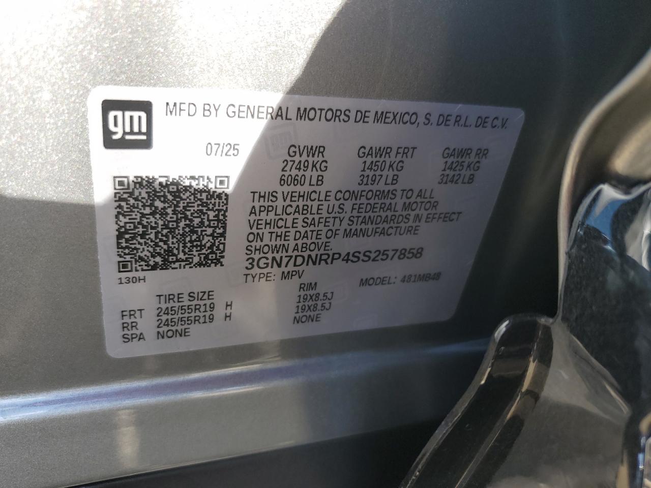 2025 Chevrolet Equinox Lt VIN: 3GN7DNRP4SS257858 Lot: 85906995