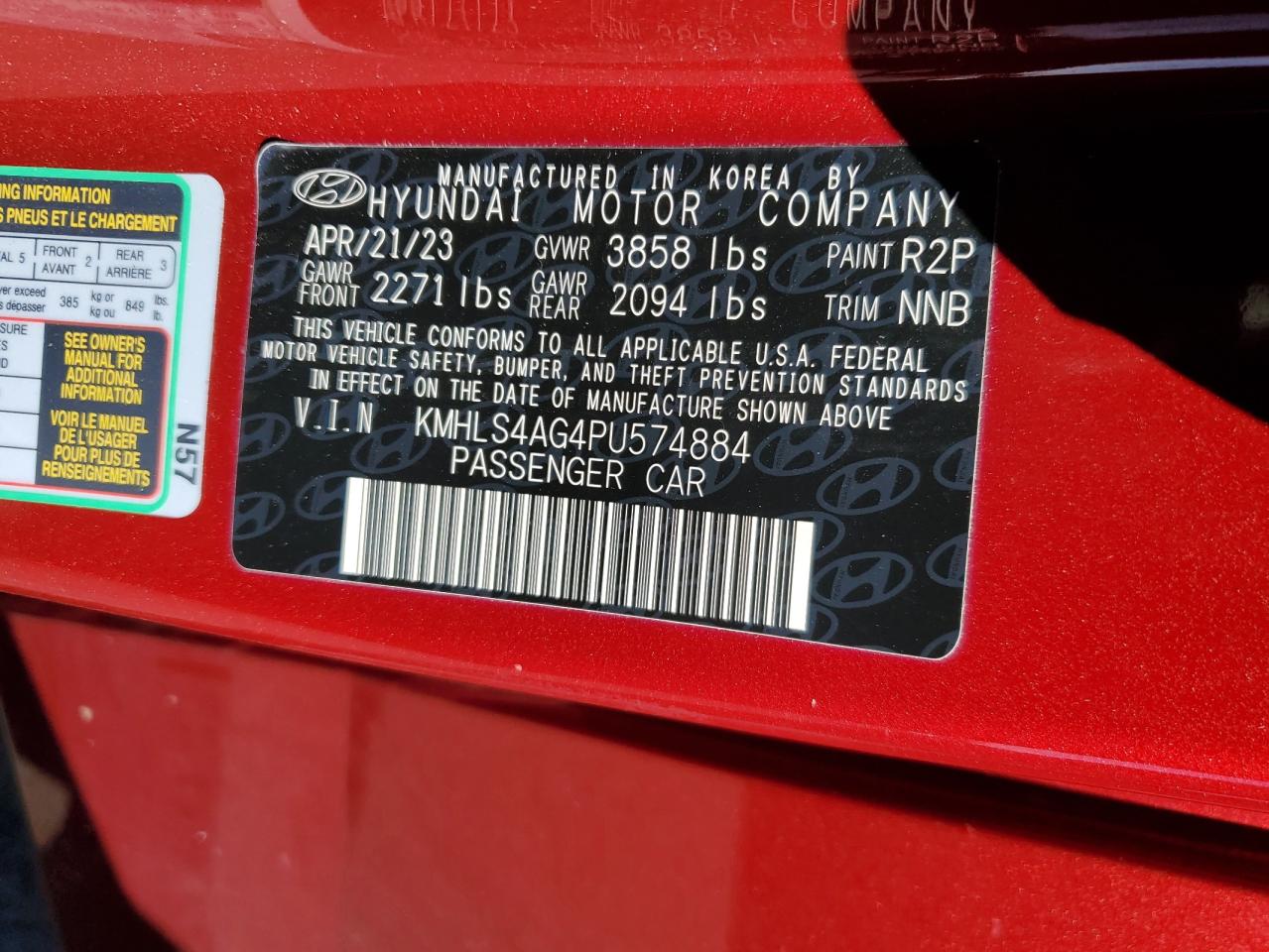 2023 Hyundai Elantra Sel VIN: KMHLS4AG4PU574884 Lot: 85310835