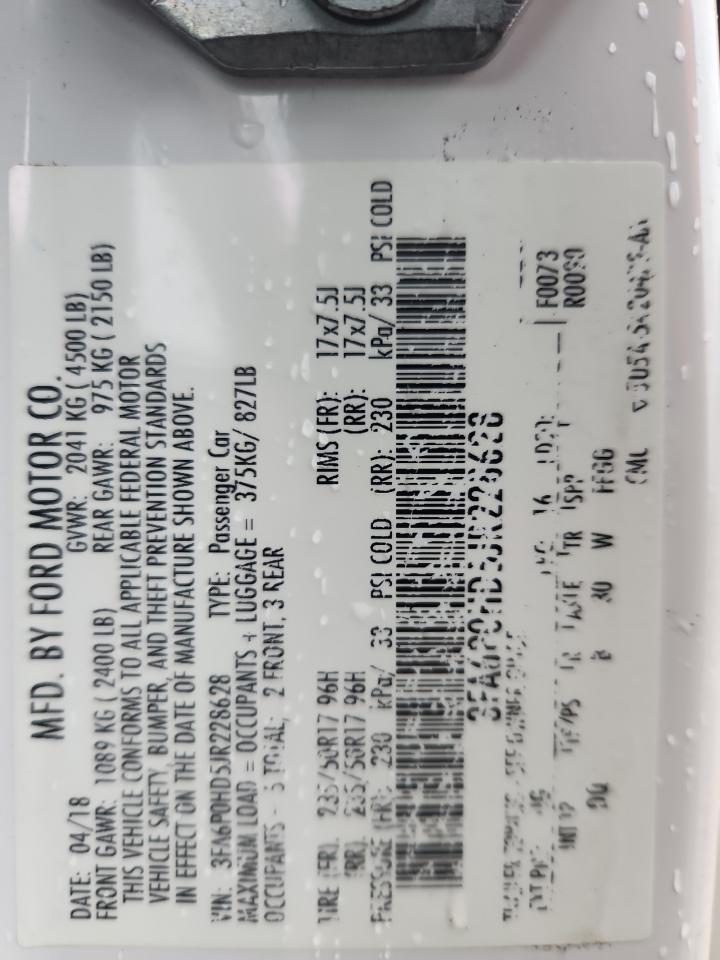 2018 Ford Fusion Se VIN: 3FA6P0HD5JR228628 Lot: 86783895