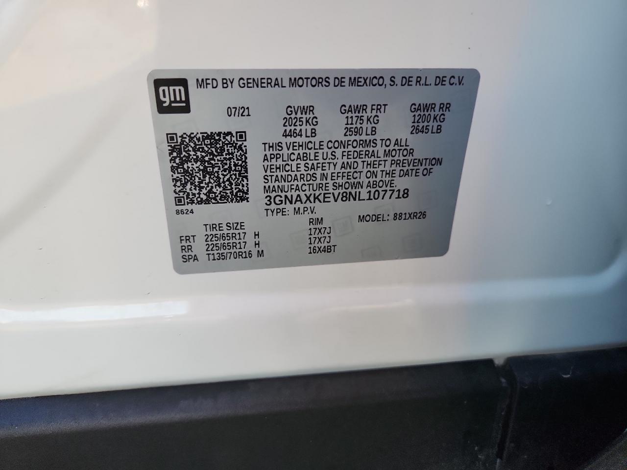 2022 Chevrolet Equinox Lt VIN: 3GNAXKEV8NL107718 Lot: 82429965