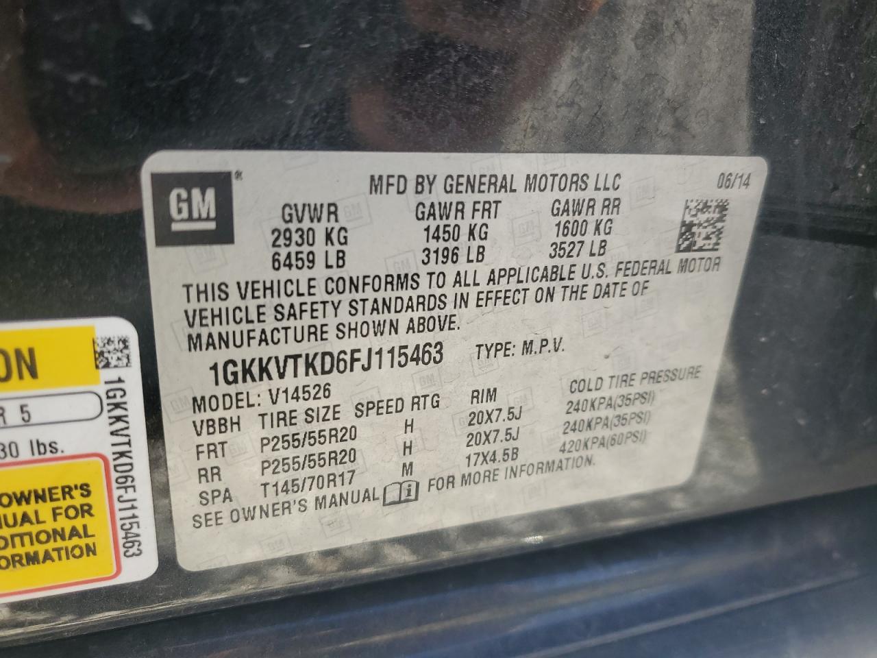 2015 GMC Acadia Denali VIN: 1GKKVTKD6FJ115463 Lot: 85696635