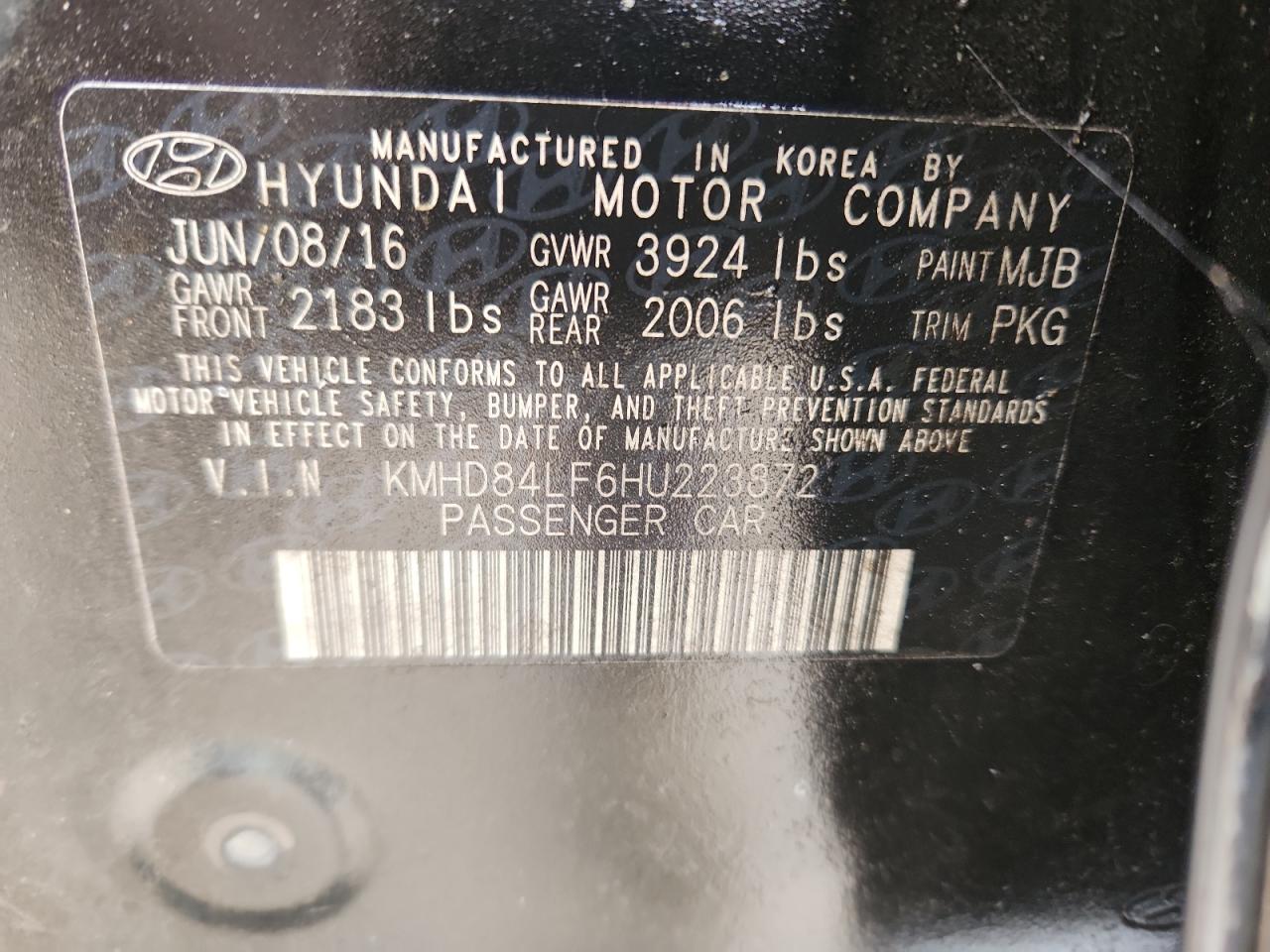 2017 Hyundai Elantra Se VIN: KMHD84LF6HU223872 Lot: 90427275