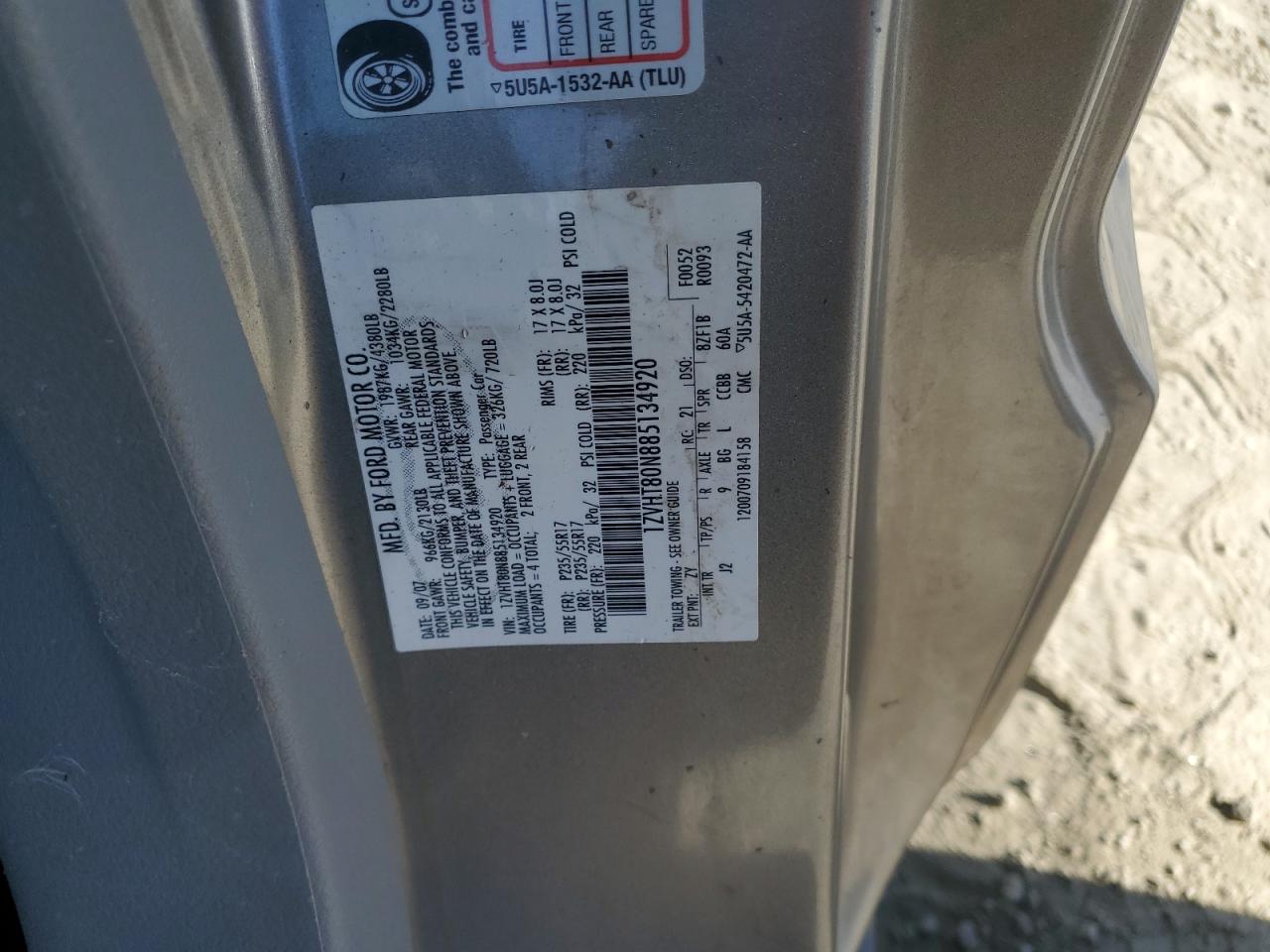 2008 Ford Mustang VIN: 1ZVHT80N885134920 Lot: 81309985