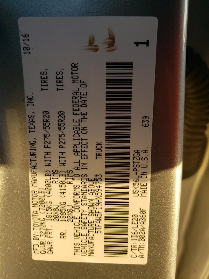 2017 Toyota Tundra Cre VIN: 594753 Lot: 86621885