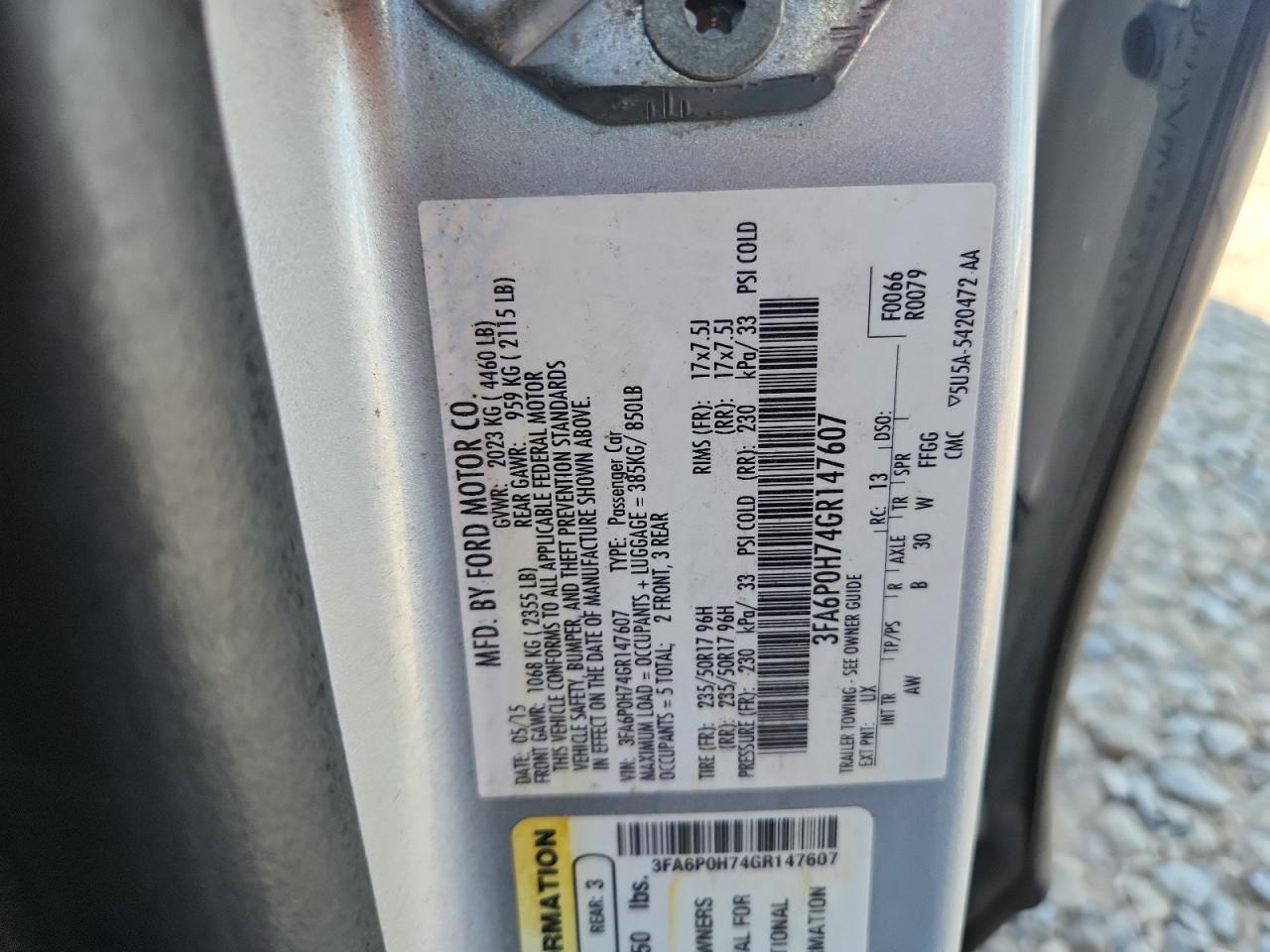 2016 Ford Fusion Se VIN: 3FA6P0H74GR147607 Lot: 85588565