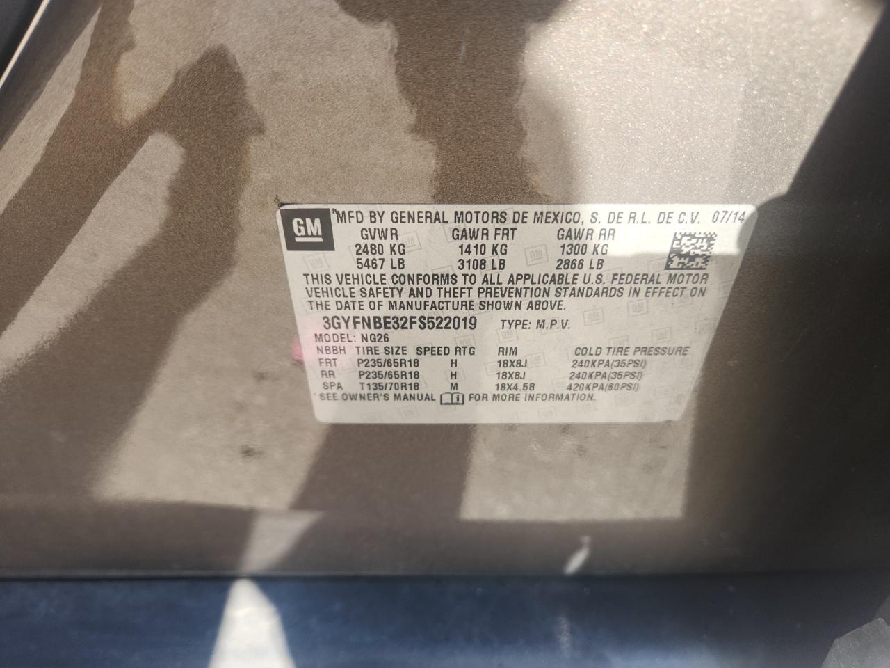 2015 Cadillac Srx Luxury Collection VIN: 3GYFNBE32FS522019 Lot: 86272275