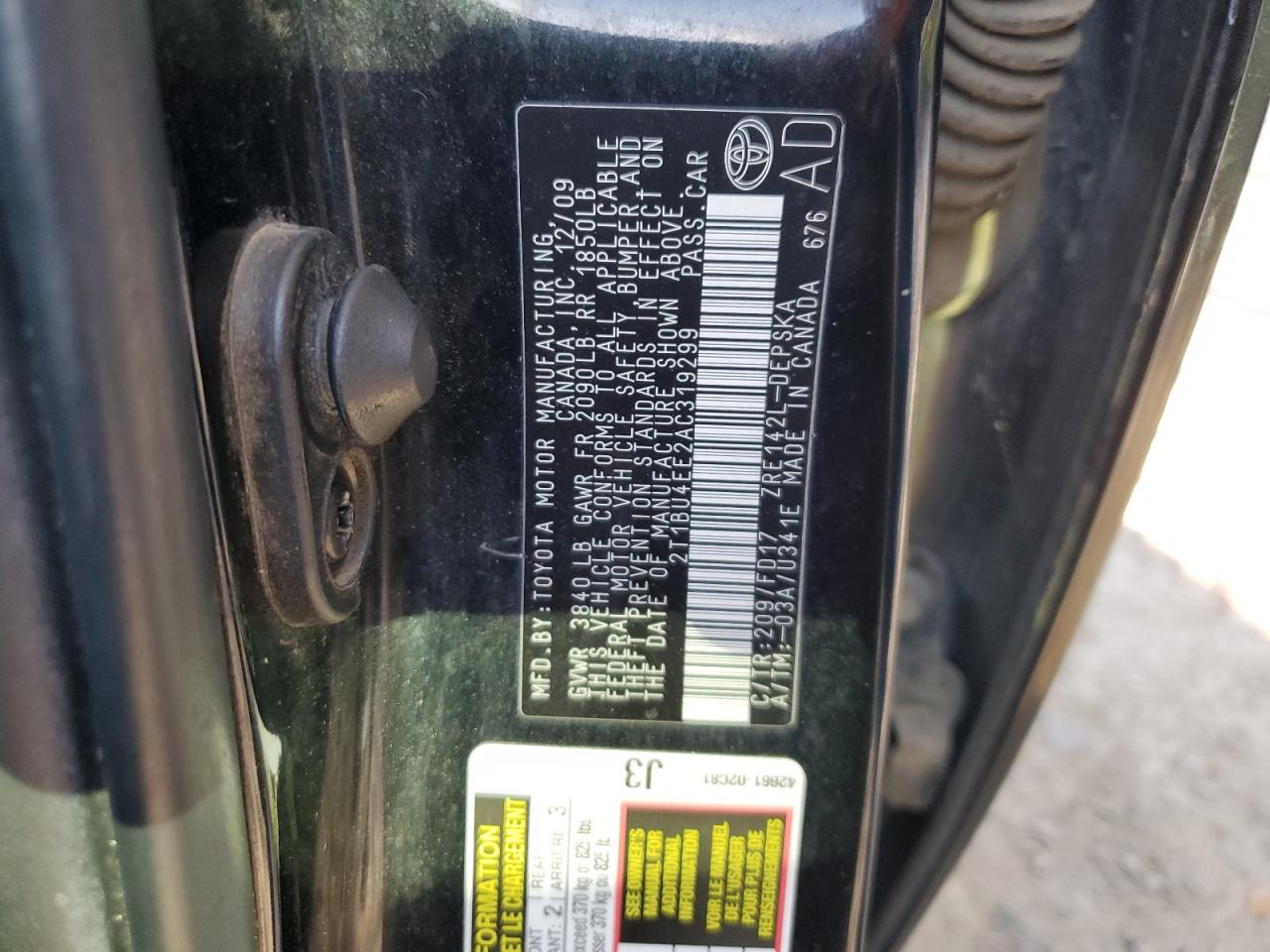 2010 Toyota Corolla Base VIN: 2T1BU4EE2AC319299 Lot: 85334735