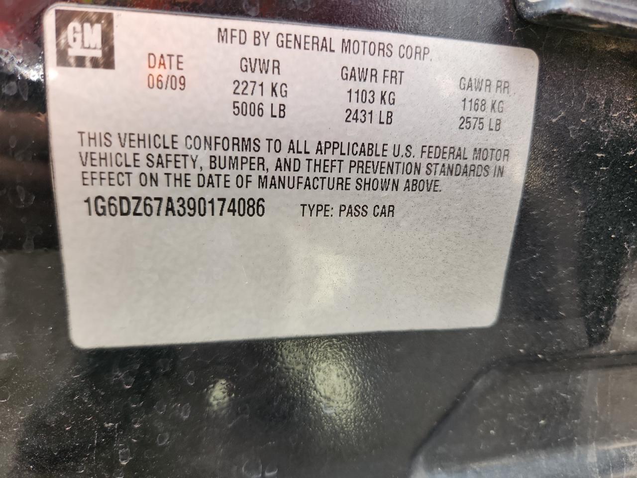 2009 Cadillac Sts VIN: 1G6DZ67A390174086 Lot: 84935585