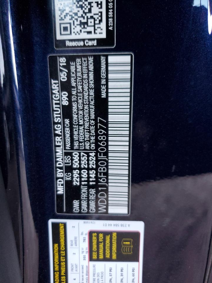 2018 Mercedes-Benz E 400 VIN: WDD1J6FB0JF068977 Lot: 89562495