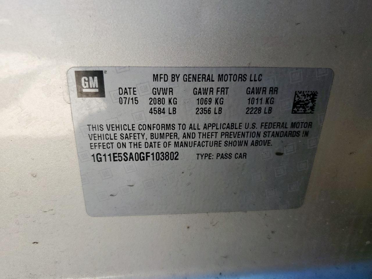 2016 Chevrolet Malibu Limited Ltz VIN: 1G11E5SA0GF103802 Lot: 86171495