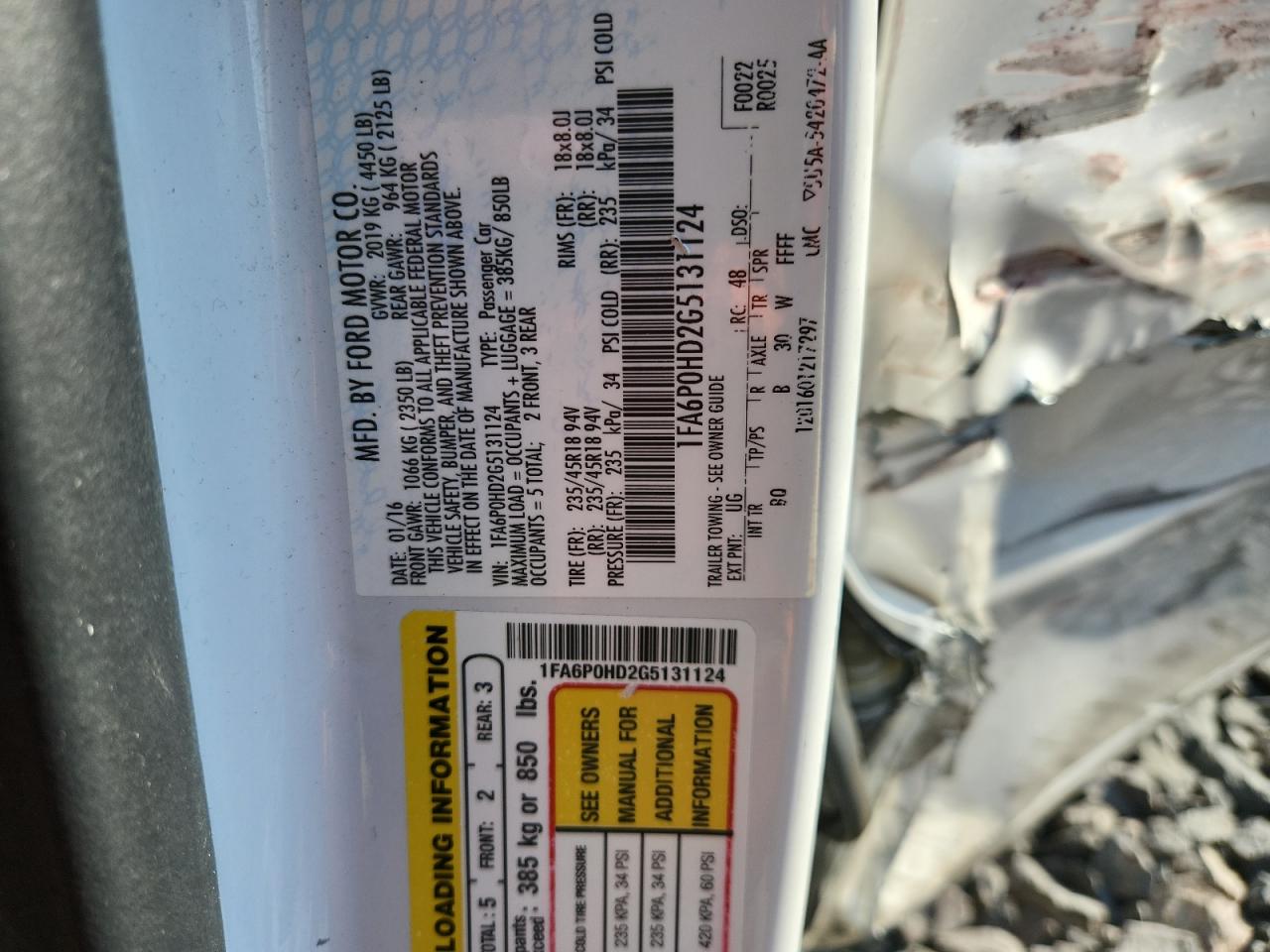 2016 Ford Fusion Se VIN: 1FA6P0HD2G5131124 Lot: 85512985