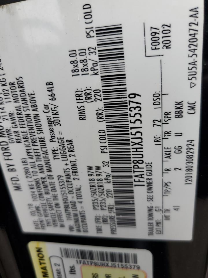 2018 Ford Mustang VIN: 1FATP8UHXJ5155379 Lot: 84979305