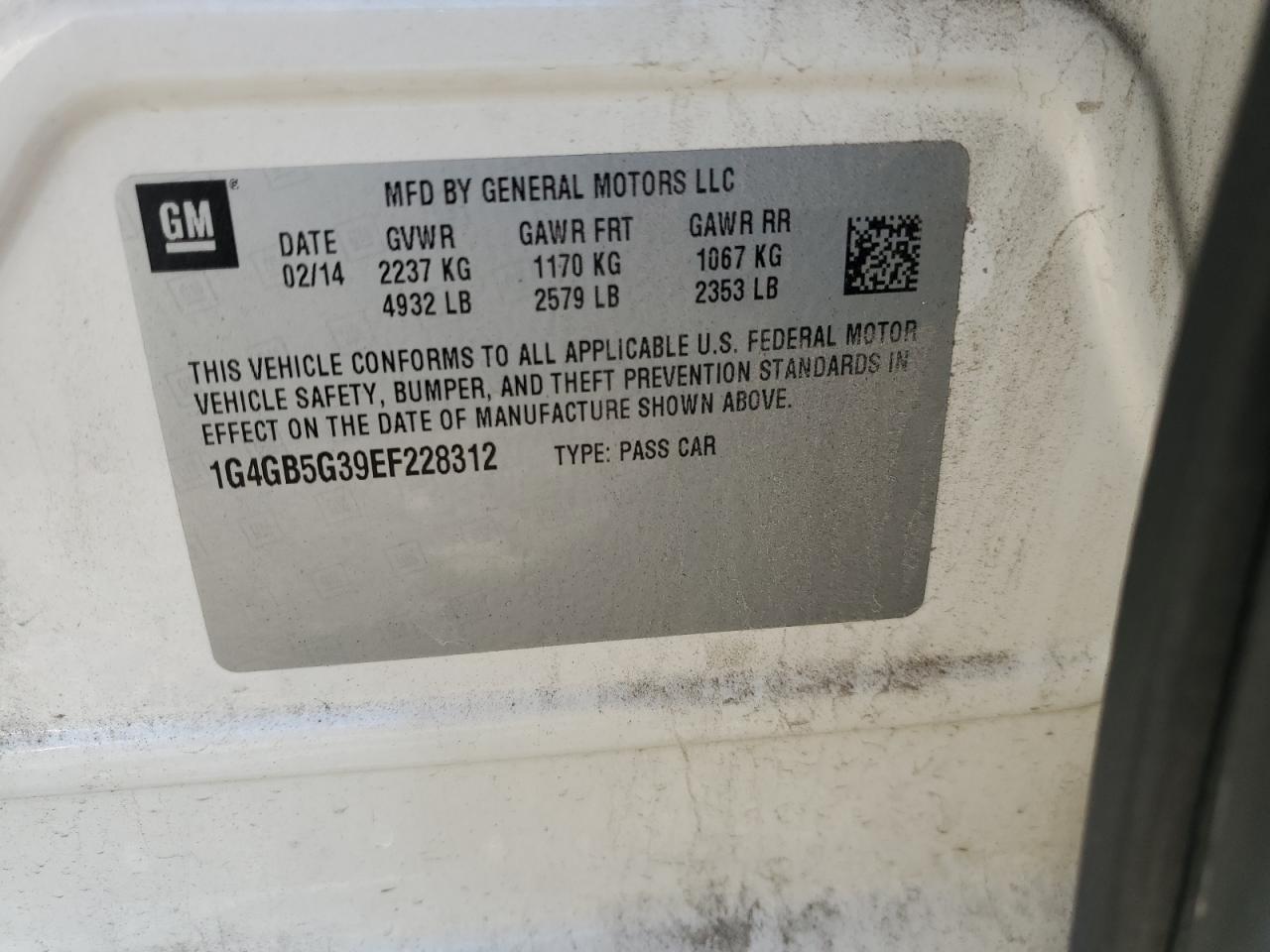 2014 Buick Lacrosse VIN: 1G4GB5G39EF228312 Lot: 89874895