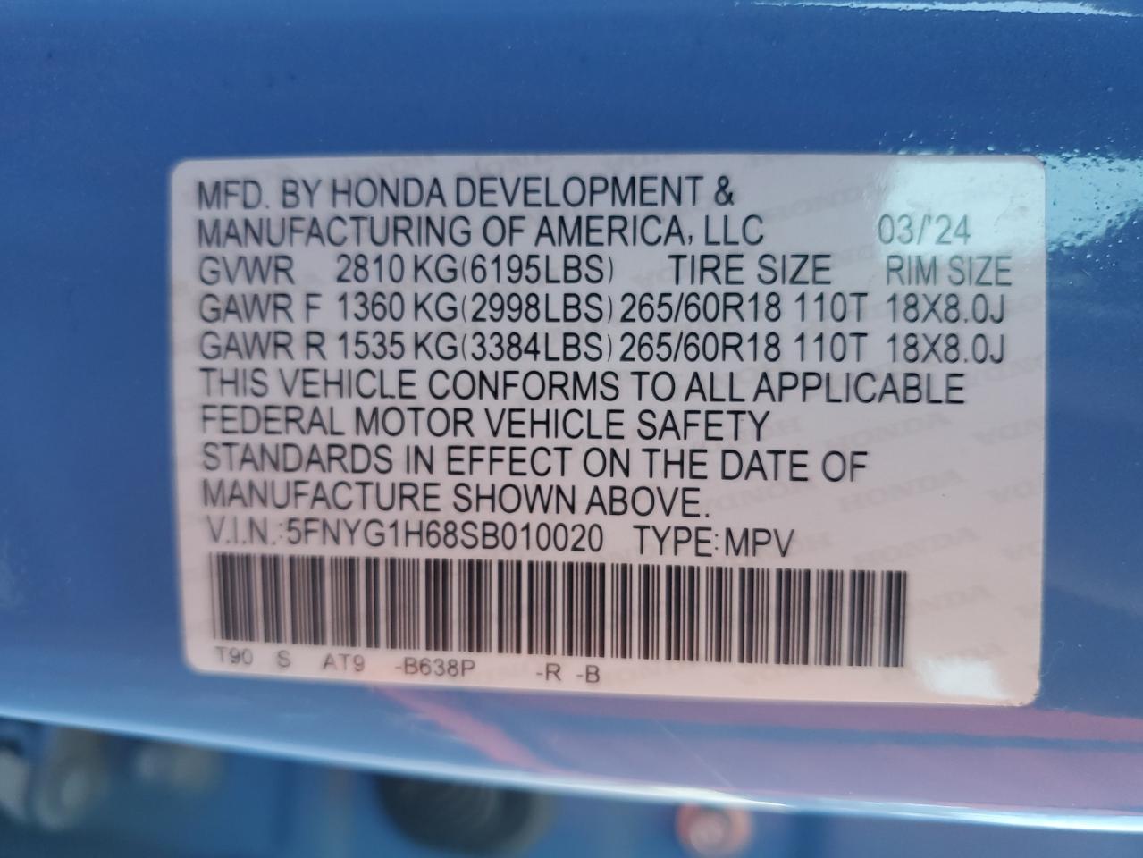 2025 Honda Pilot Trailsport VIN: 5FNYG1H68SB010020 Lot: 85325425