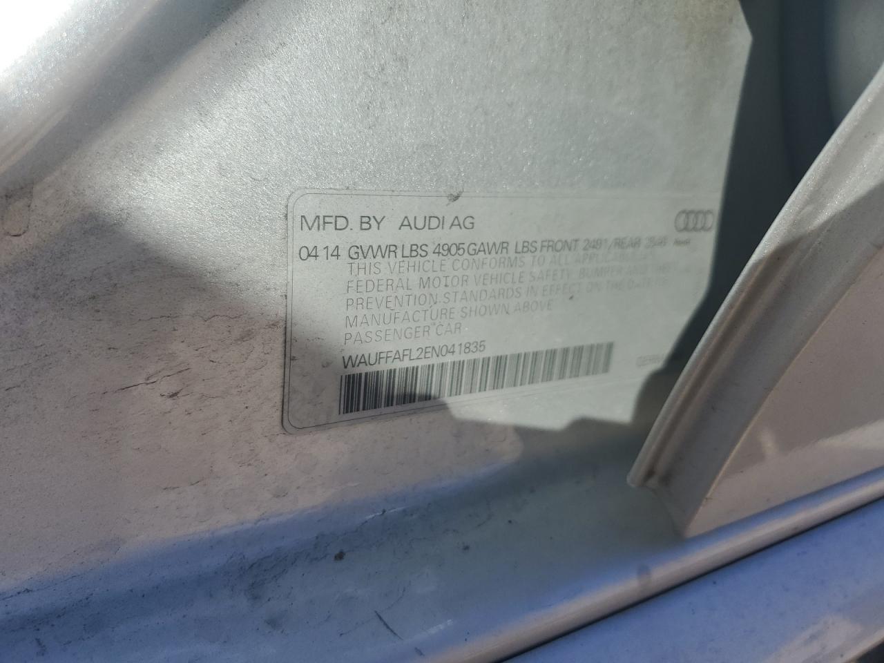 2014 Audi A4 Premium Plus VIN: WAUFFAFL2EN041835 Lot: 82528705