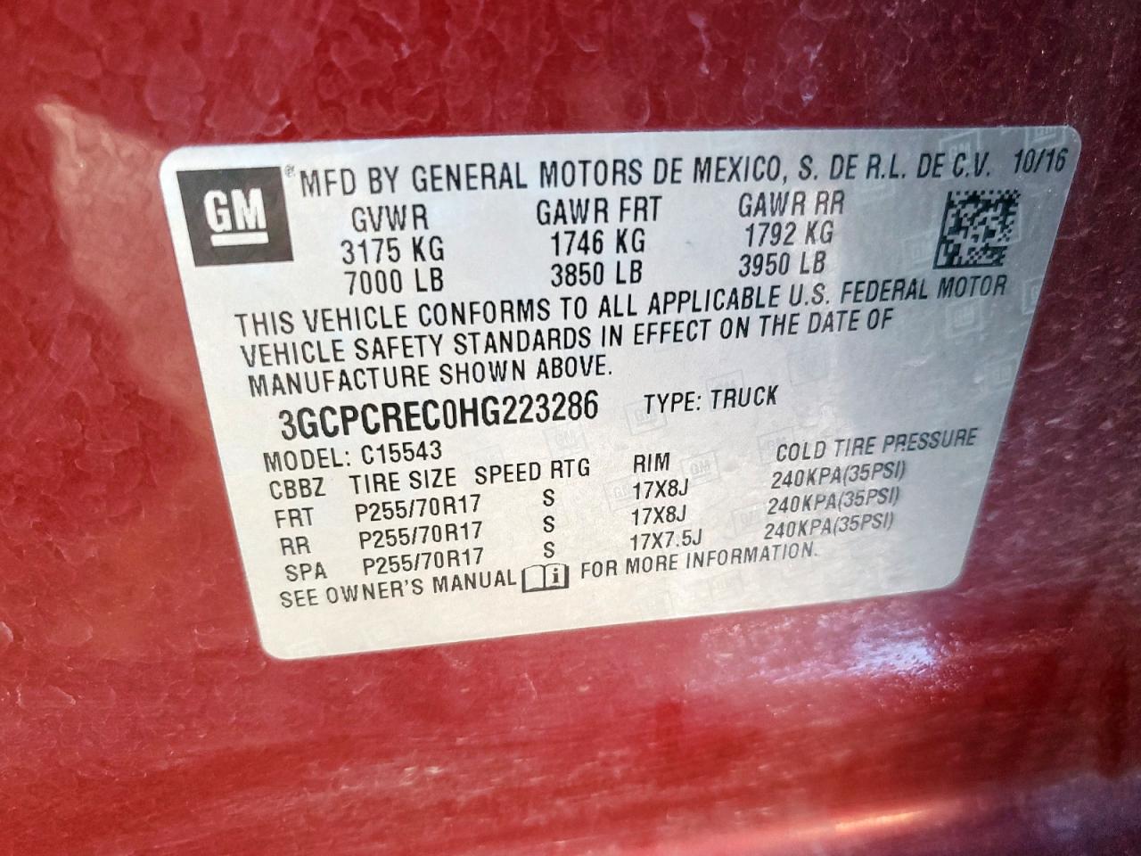 2017 Chevrolet Silverado C1500 Lt VIN: 3GCPCREC0HG223286 Lot: 86168945