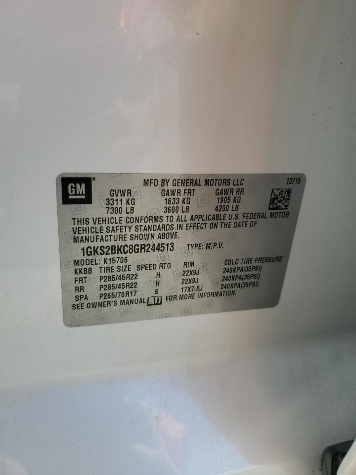 2016 GMC Yukon Slt VIN: 1GKS2BKC8GR244513 Lot: 82241645