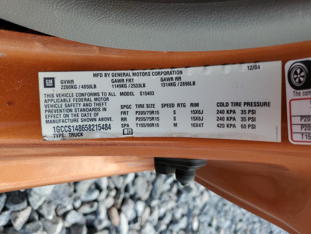 2005 Chevrolet Colorado VIN: 1GCCS148658215484 Lot: 85292415