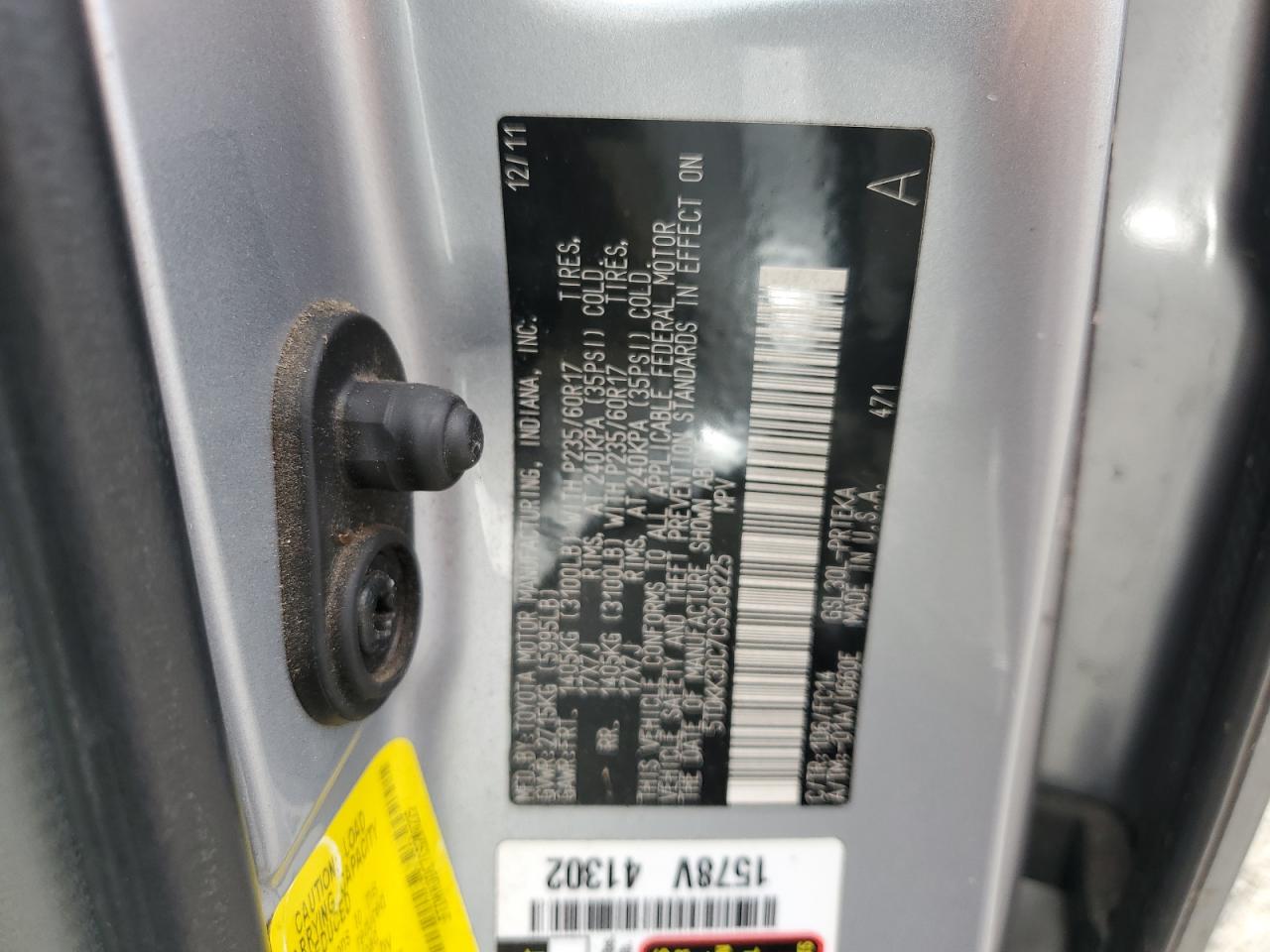 2012 Toyota Sienna Le VIN: 5TDKK3DC7CS208225 Lot: 81662785