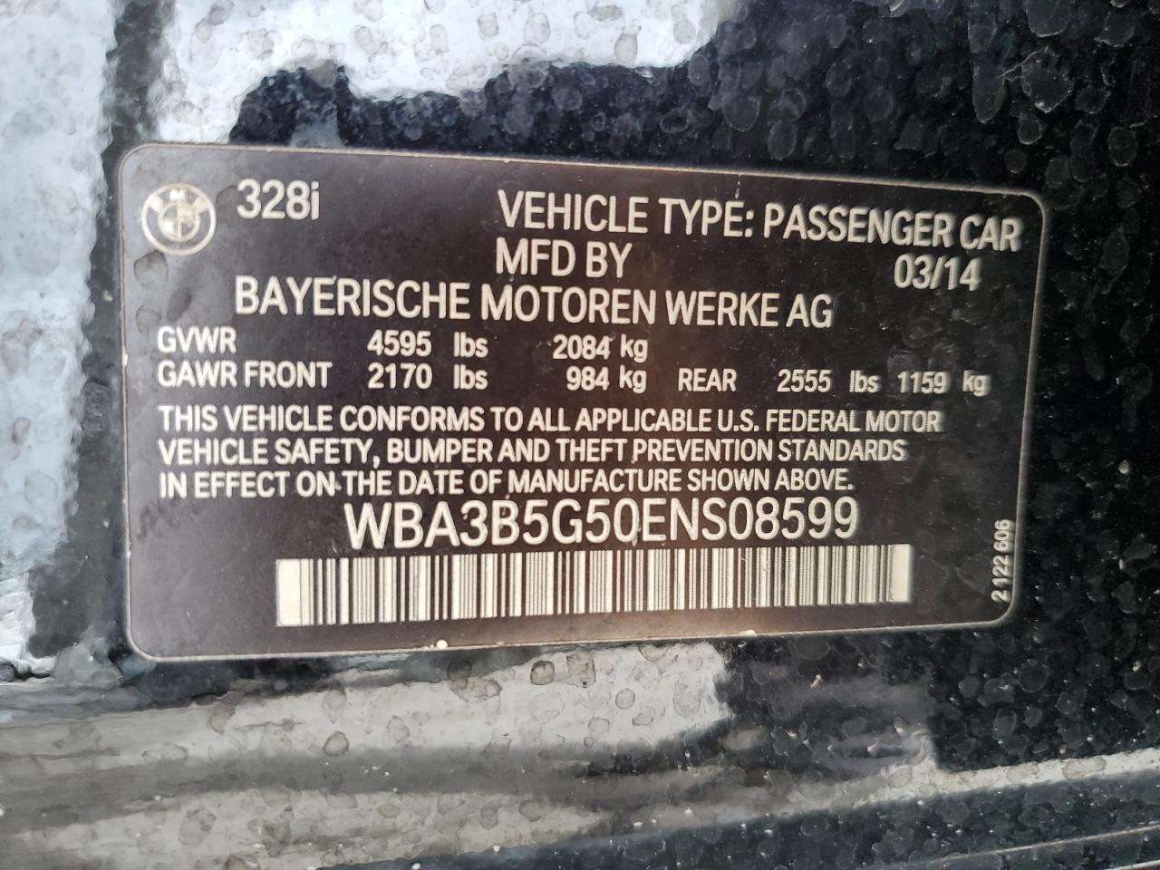 2014 BMW 328 Xi Sulev VIN: WBA3B5G50ENS08599 Lot: 81977155