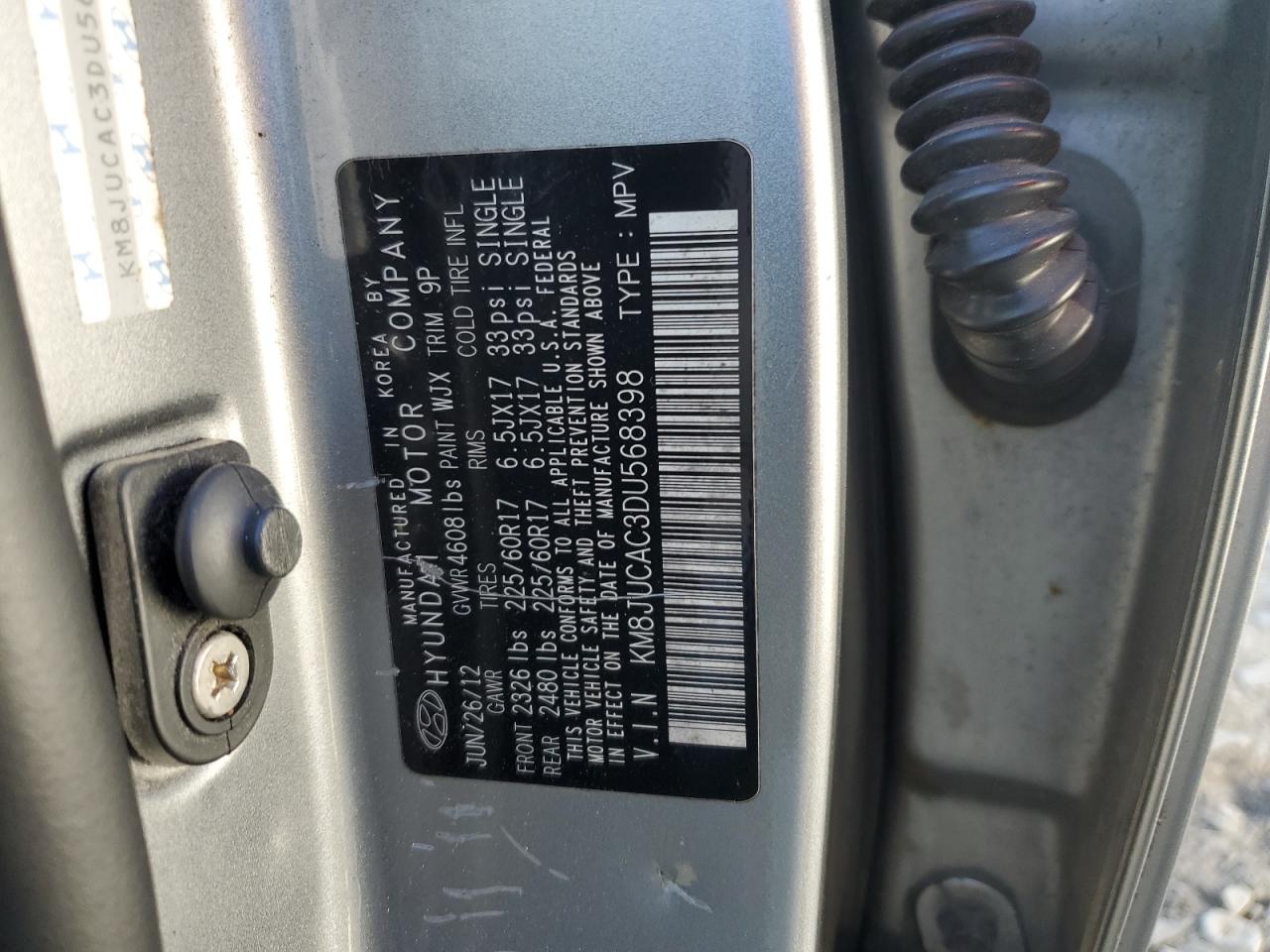 2013 Hyundai Tucson Gls VIN: KM8JUCAC3DU568398 Lot: 84395635