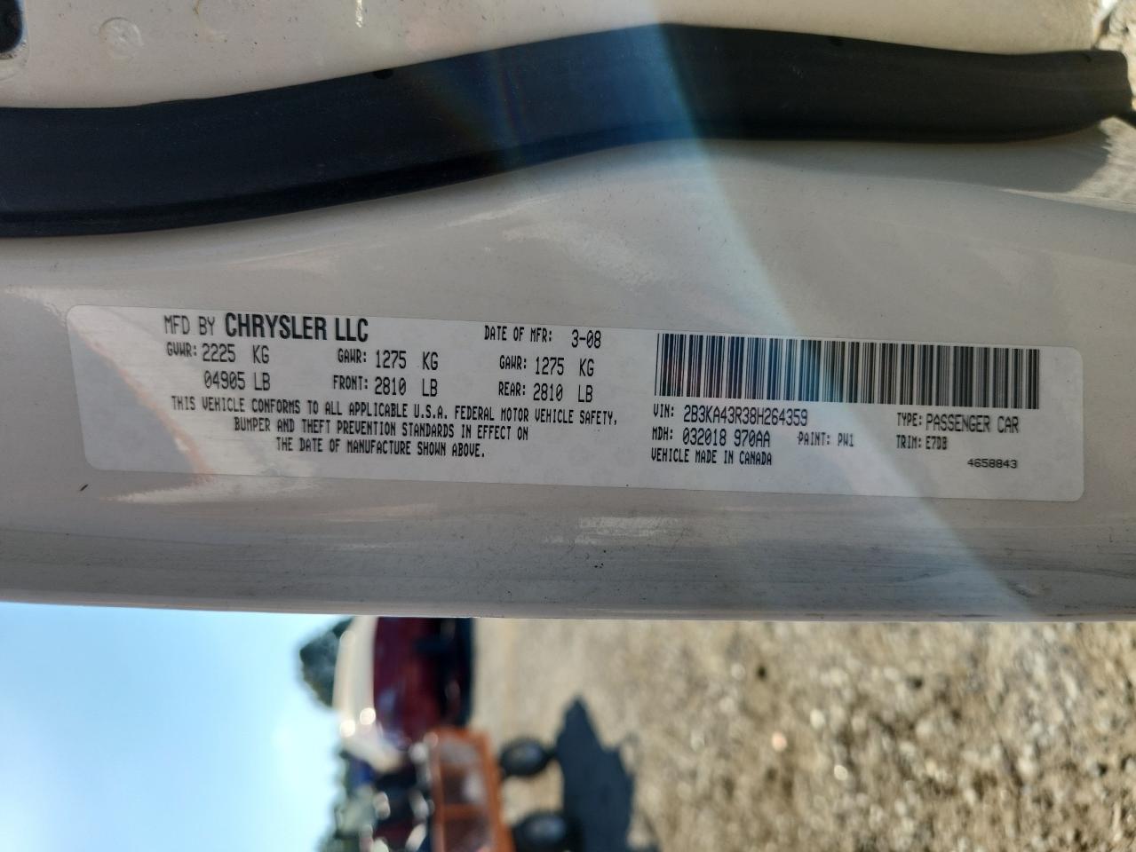 2008 Dodge Charger VIN: 2B3KA43R38H264359 Lot: 85360035