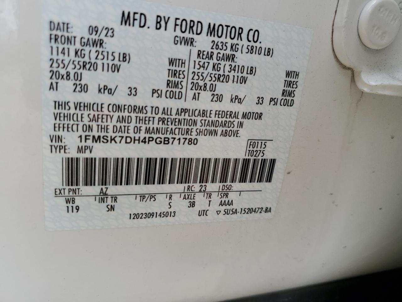 2023 Ford Explorer Xlt VIN: 1FMSK7DH4PGB71780 Lot: 85296965