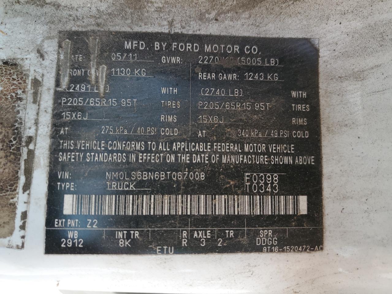 2011 Ford Transit Connect Xlt VIN: NM0LS6BN6BT067008 Lot: 85872715