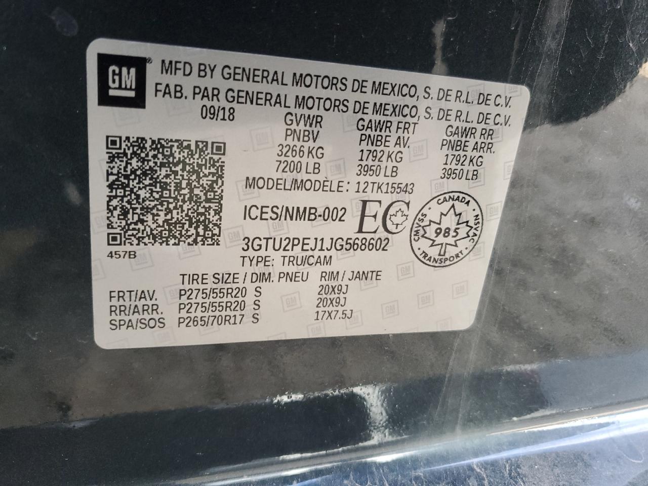 2018 GMC Sierra K1500 Denali VIN: 3GTU2PEJ1JG568602 Lot: 87384475