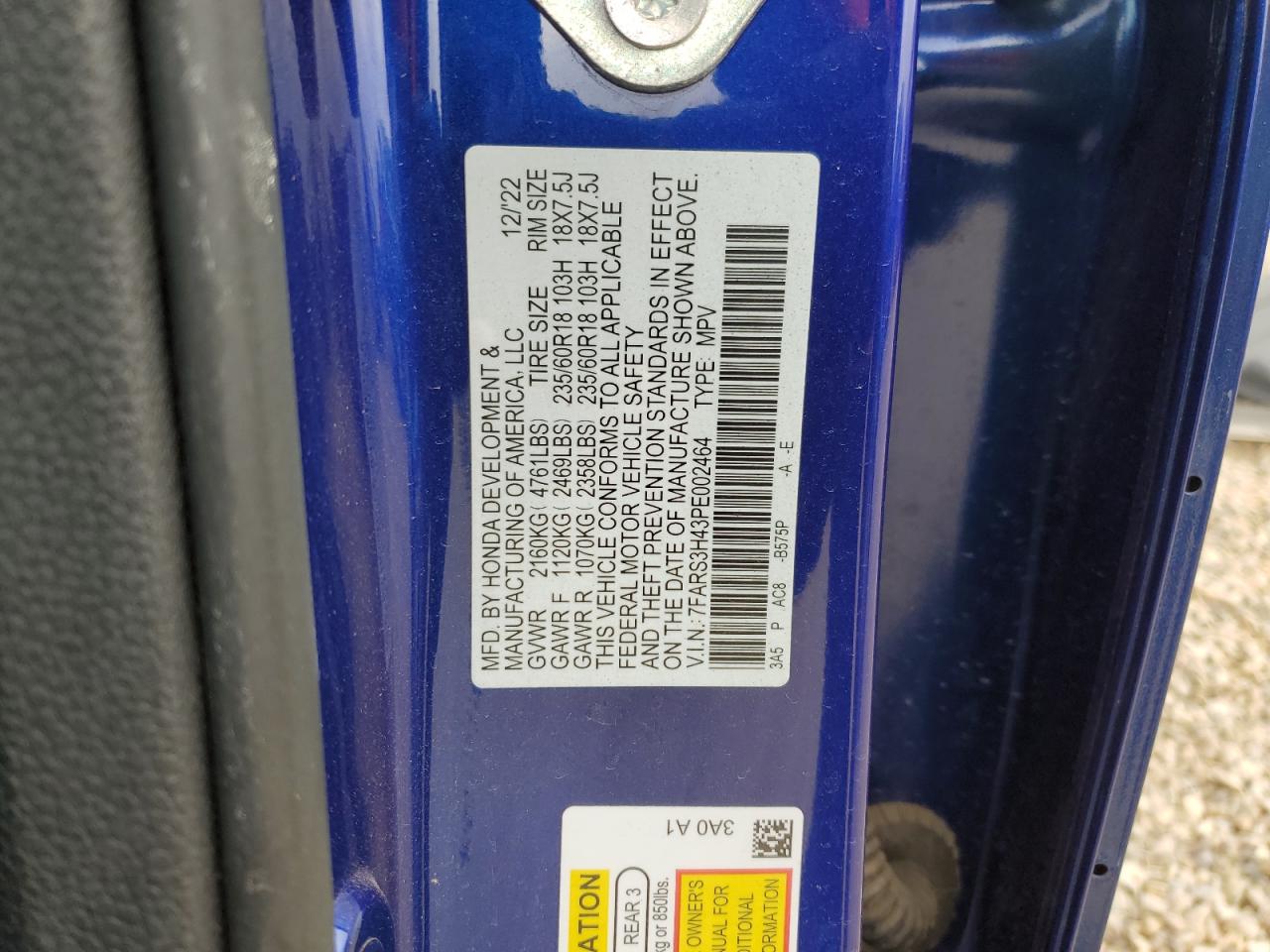 2023 Honda Cr-V Ex VIN: 7FARS3H43PE002464 Lot: 89679655