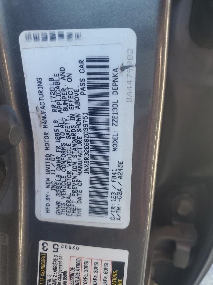 2008 Toyota Corolla Ce VIN: 1NXBR32E68Z039751 Lot: 82235895