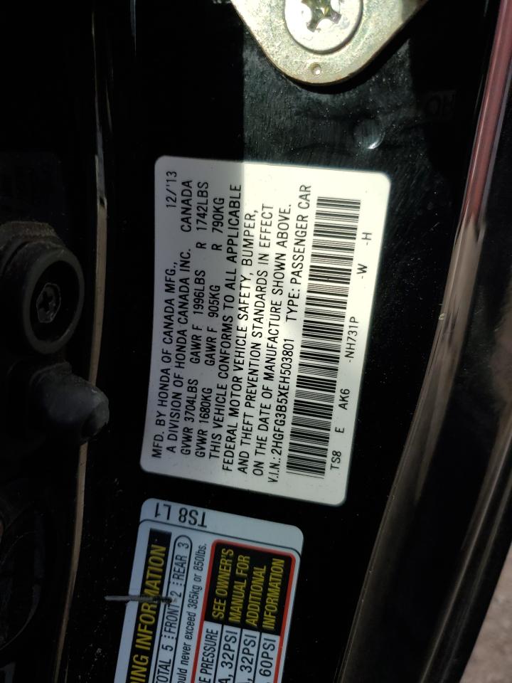 2014 Honda Civic Lx VIN: 2HGFG3B5XEH503801 Lot: 85901975