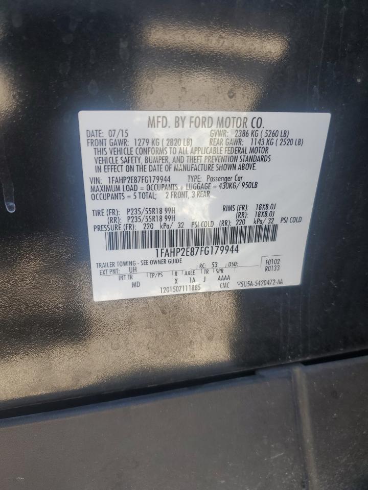 2015 Ford Taurus Sel VIN: 1FAHP2E87FG179944 Lot: 85570075