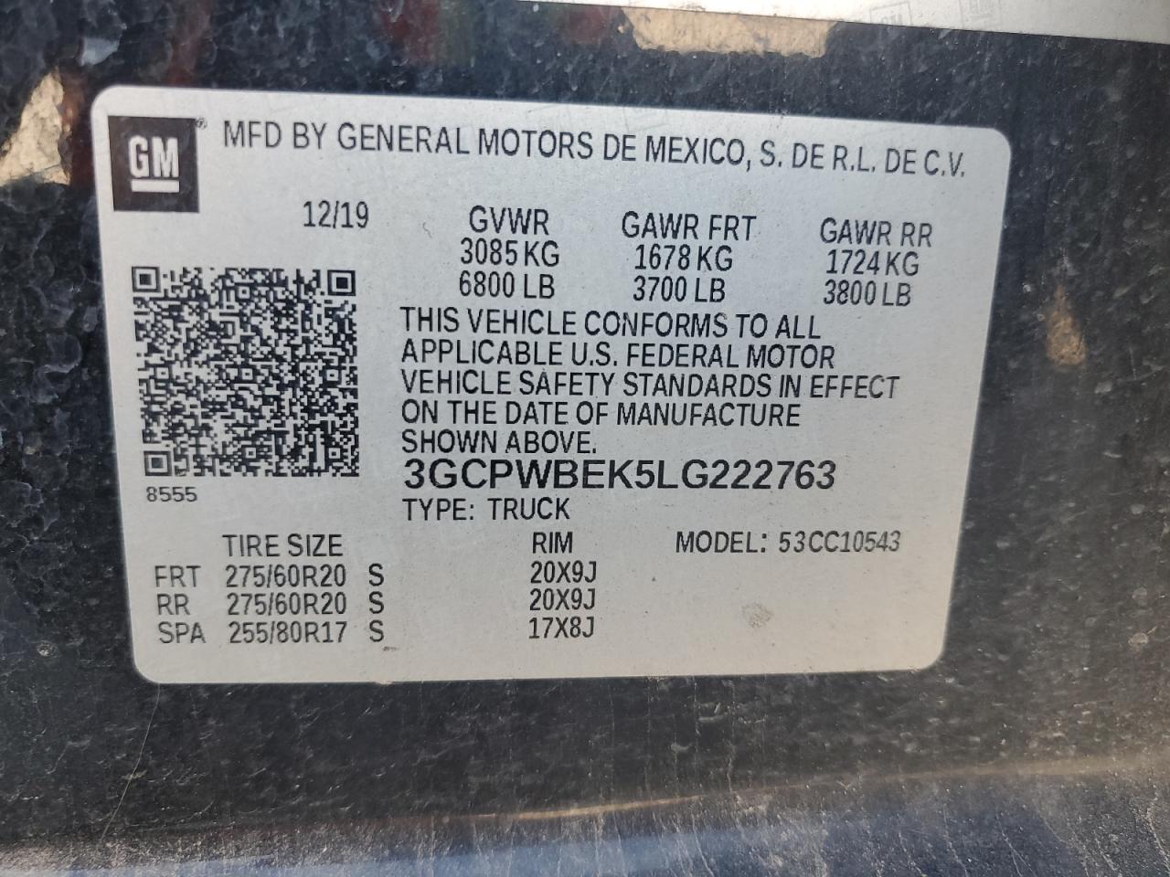 2020 Chevrolet Silverado C1500 Custom VIN: 3GCPWBEK5LG222763 Lot: 71608695