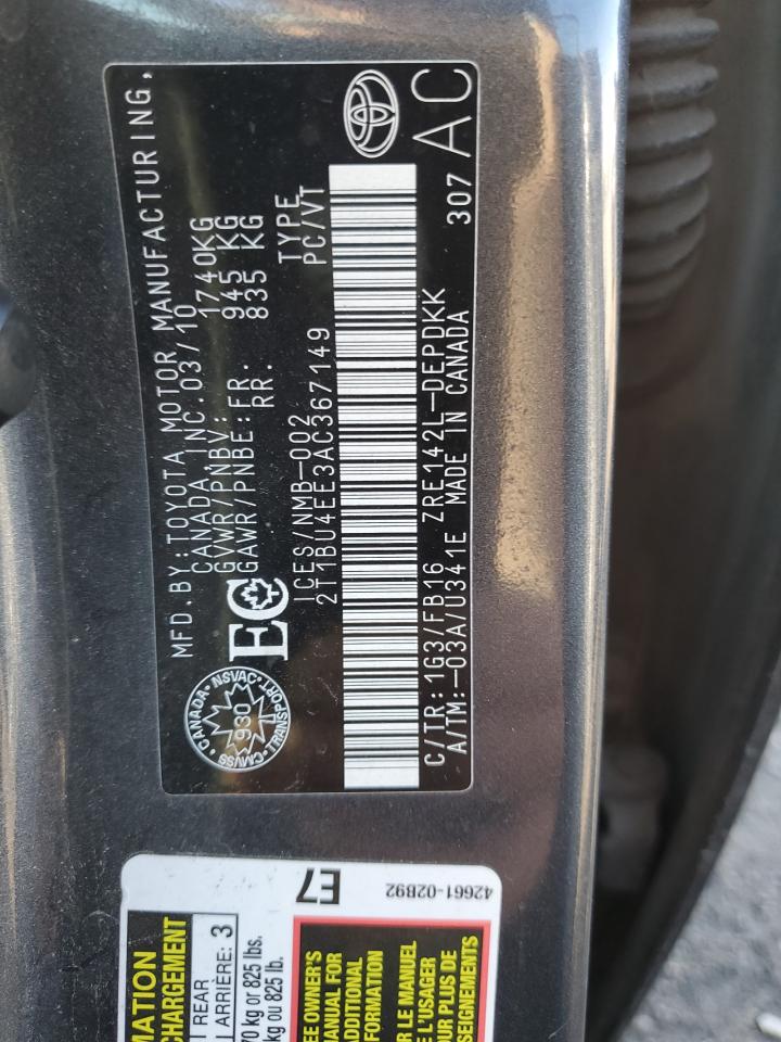 2010 Toyota Corolla Base VIN: 2T1BU4EE3AC367149 Lot: 86120285