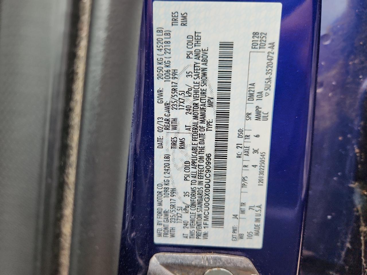 2013 Ford Escape Se VIN: 1FMCU0GX0DUC90996 Lot: 90089345