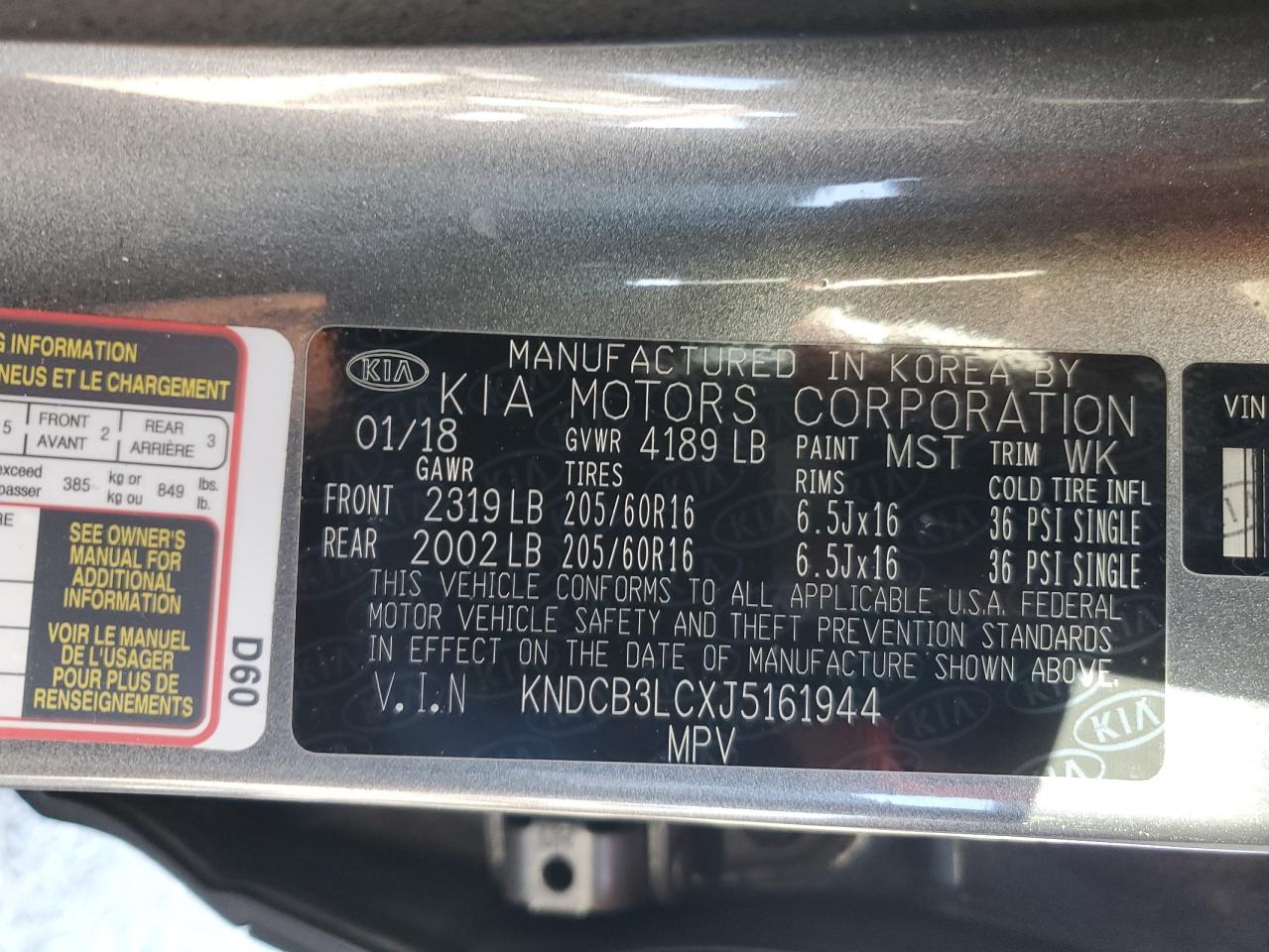 2018 Kia Niro Fe VIN: KNDCB3LCXJ5161944 Lot: 85377835