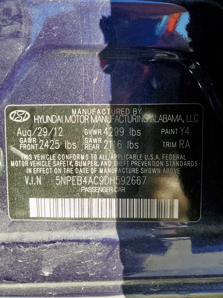 2013 Hyundai Sonata Gls VIN: 5NPEB4AC9DH592667 Lot: 85941745