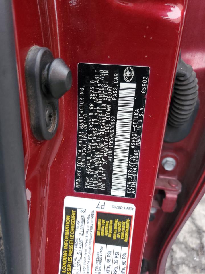 2017 Toyota Camry Le VIN: 4T1BF1FK5HU630053 Lot: 85175325