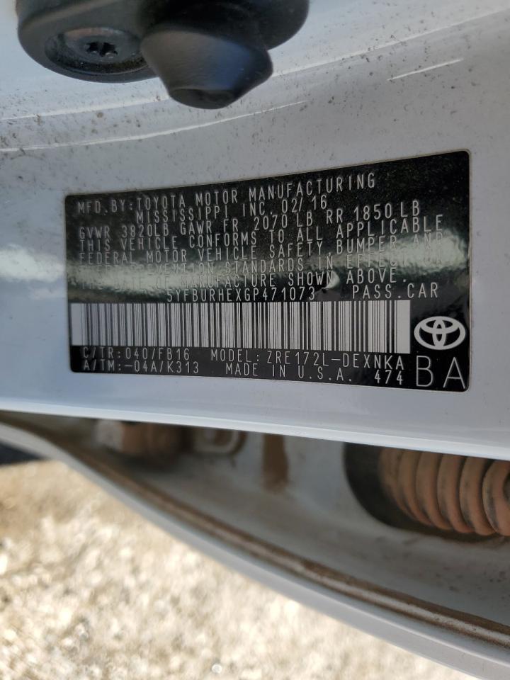 2016 Toyota Corolla L VIN: 5YFBURHEXGP471073 Lot: 87473335