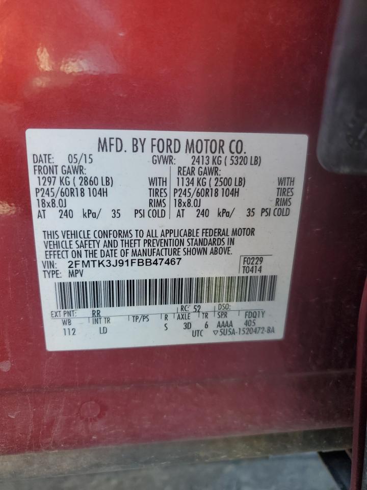 2015 Ford Edge Sel VIN: 2FMTK3J91FBB47467 Lot: 82665795