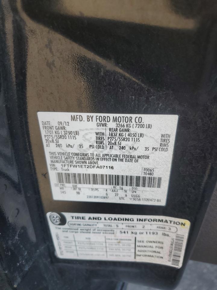 2013 Ford F150 Supercrew VIN: 1FTFW1ET2DFA07116 Lot: 81965935