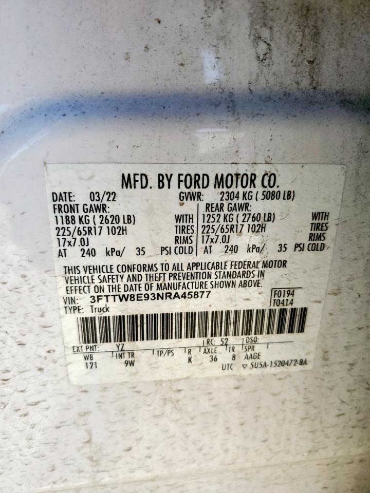 2022 Ford Maverick Xl VIN: 3FTTW8E93NRA45877 Lot: 90912665