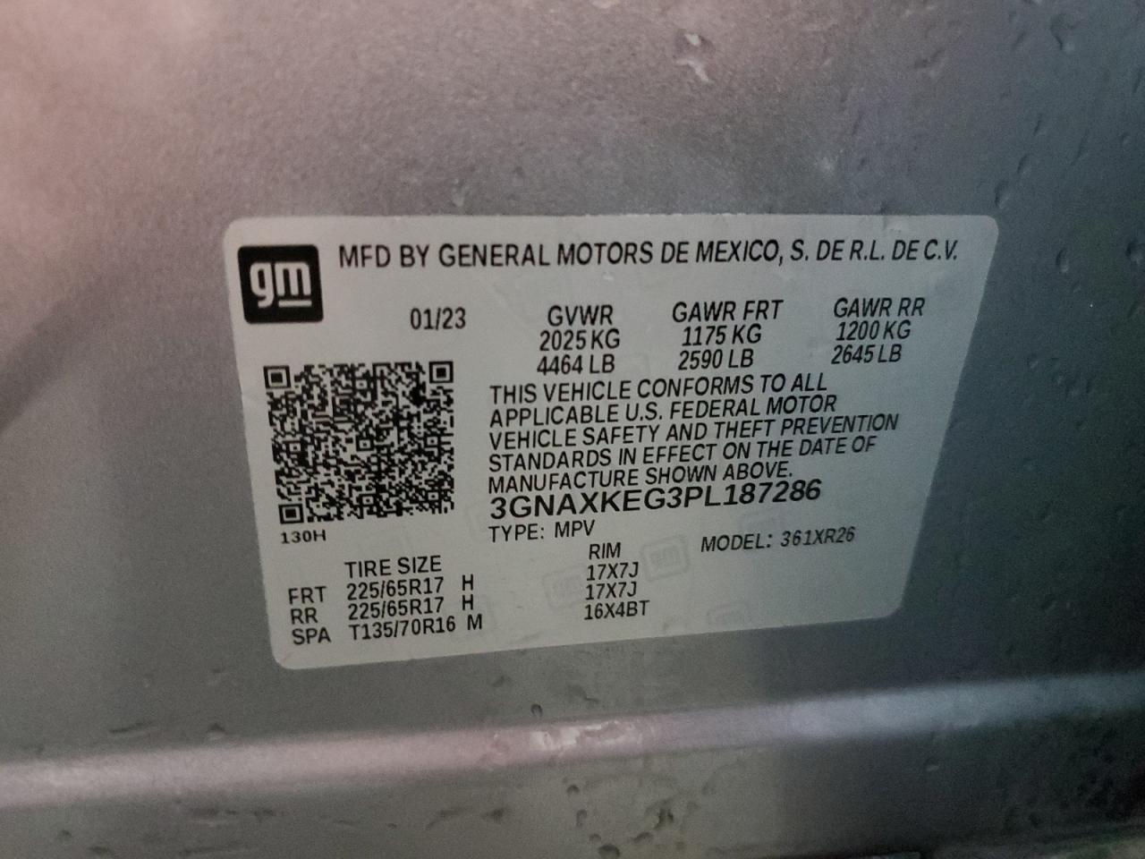 2023 Chevrolet Equinox Lt VIN: 3GNAXKEG3PL187286 Lot: 85943075