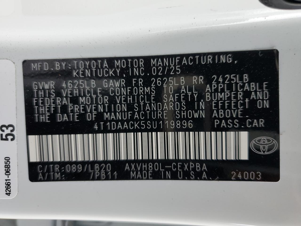 2025 Toyota Camry Xse VIN: 4T1DAACK5SU119896 Lot: 86147055