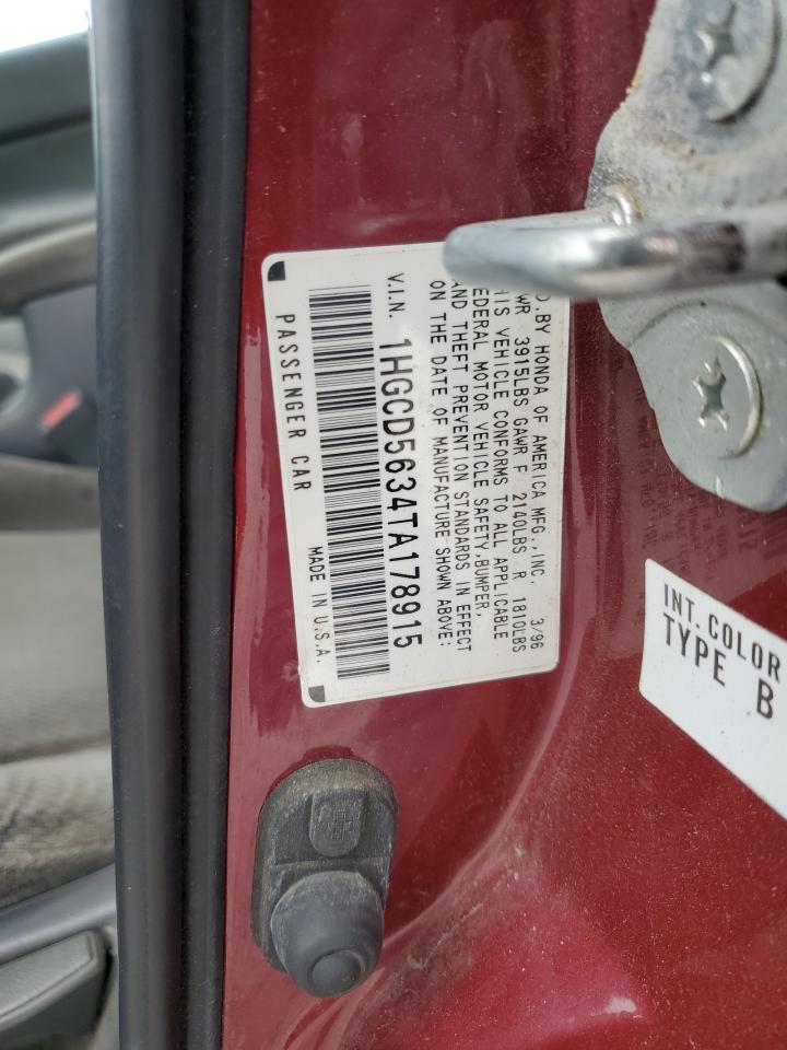 1996 Honda Accord Lx VIN: 1HGCD5634TA178915 Lot: 85739175