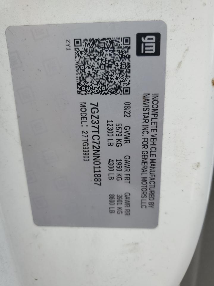 2022 GMC Savana Cutaway G3500 VIN: 7GZ37TC72NN011887 Lot: 80500925