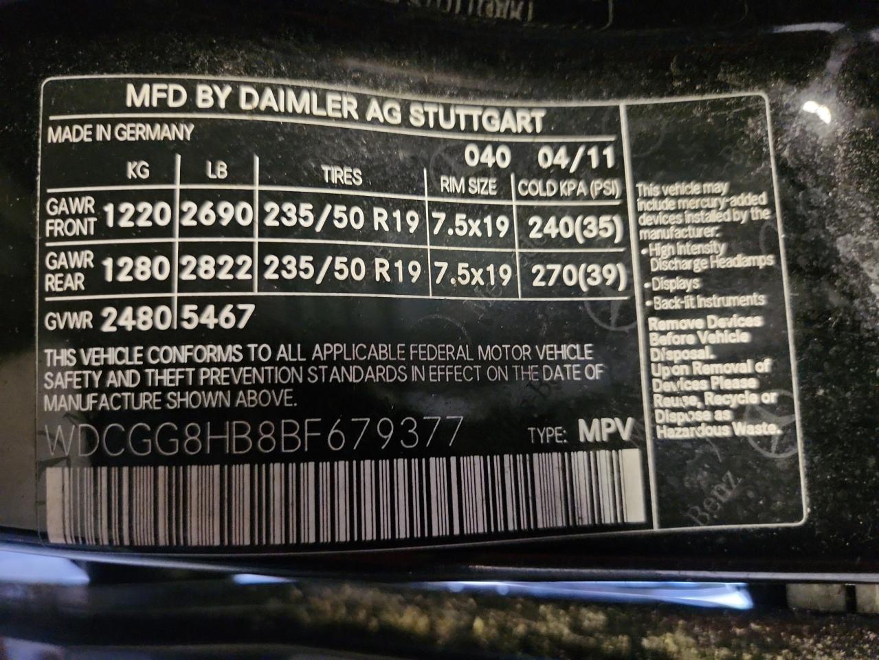 2011 Mercedes-Benz Glk 350 4Matic VIN: WDCGG8HB8BF679377 Lot: 89571765